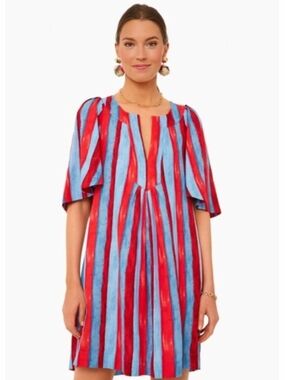 Pomander Place Red & Blue Striped Short Sleeve Tunic Dress